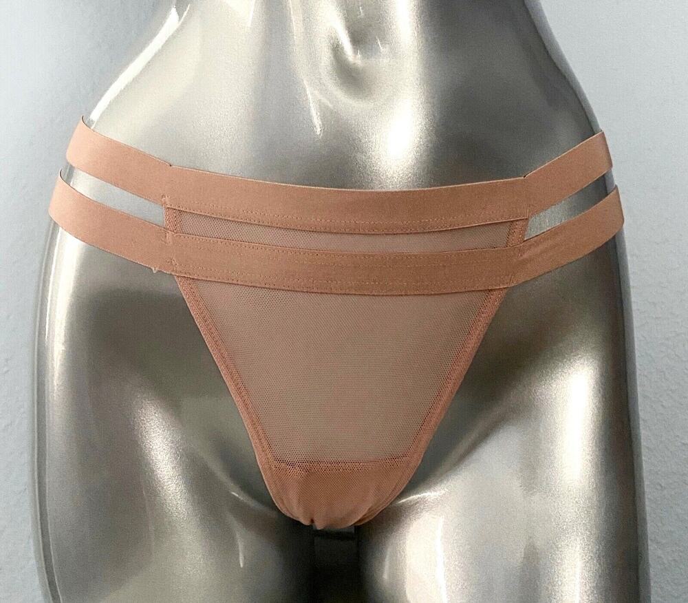 Victoria's Secret String Bikini Panty Sexy Tan Sheer Mesh Banded
